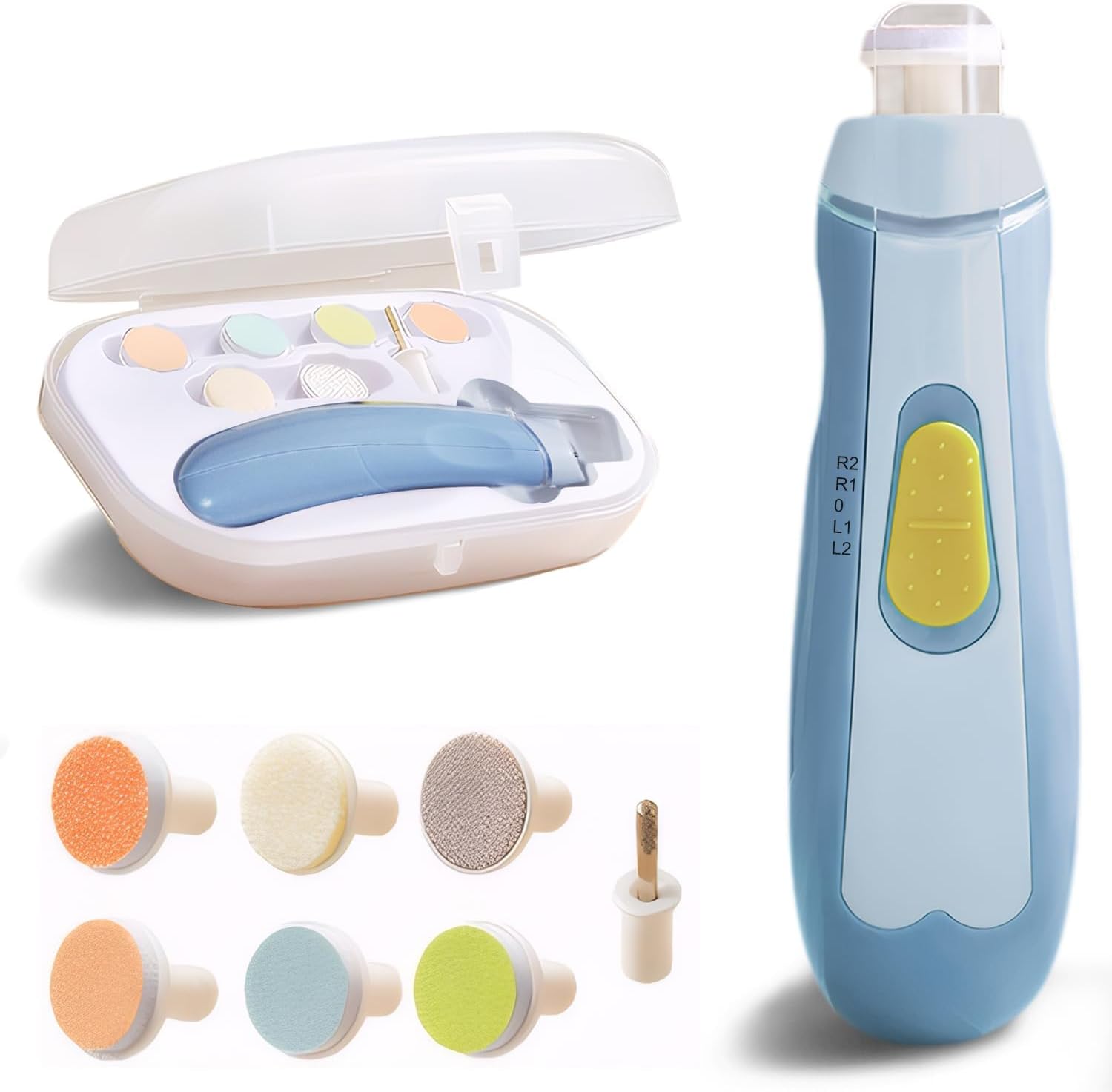Baby Electric Nail File | Safe + Easy Baby Nail Trimmer, Baby Nail Clipper + Nail Filer Cutter for Newborn, Infant, Toddler, or Adults’ Fingernail/Toenails, 7 Buffer Pad, LED Light, Storage Case