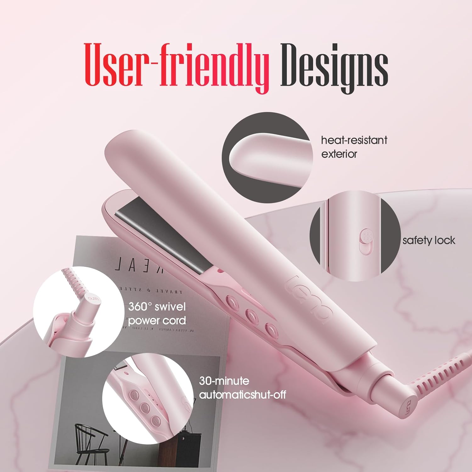 LENA H3A Portable Mini Hair Straightener Titanium Plates 360° Swivel Cord Adjustable Temps - Image 6