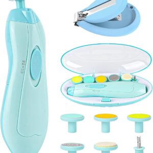 Baby Nail Electric Trimmer with with a Nail Clipper, Polish Grooming Kit with 6 Grinding Head - LED Light Safe Nail Clippers Nail File Kit for Infant Toddler or Adults Toes and Fingernails