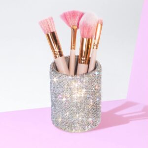 TISHAA Bling Cup Holder Organizer – Pen Pencil Office Desk Table Decorative Supplies Rhinestone Crystal Glitter Home Bedroom Vanity Makeup Brush Storage Tumbler Bins Container Accessories