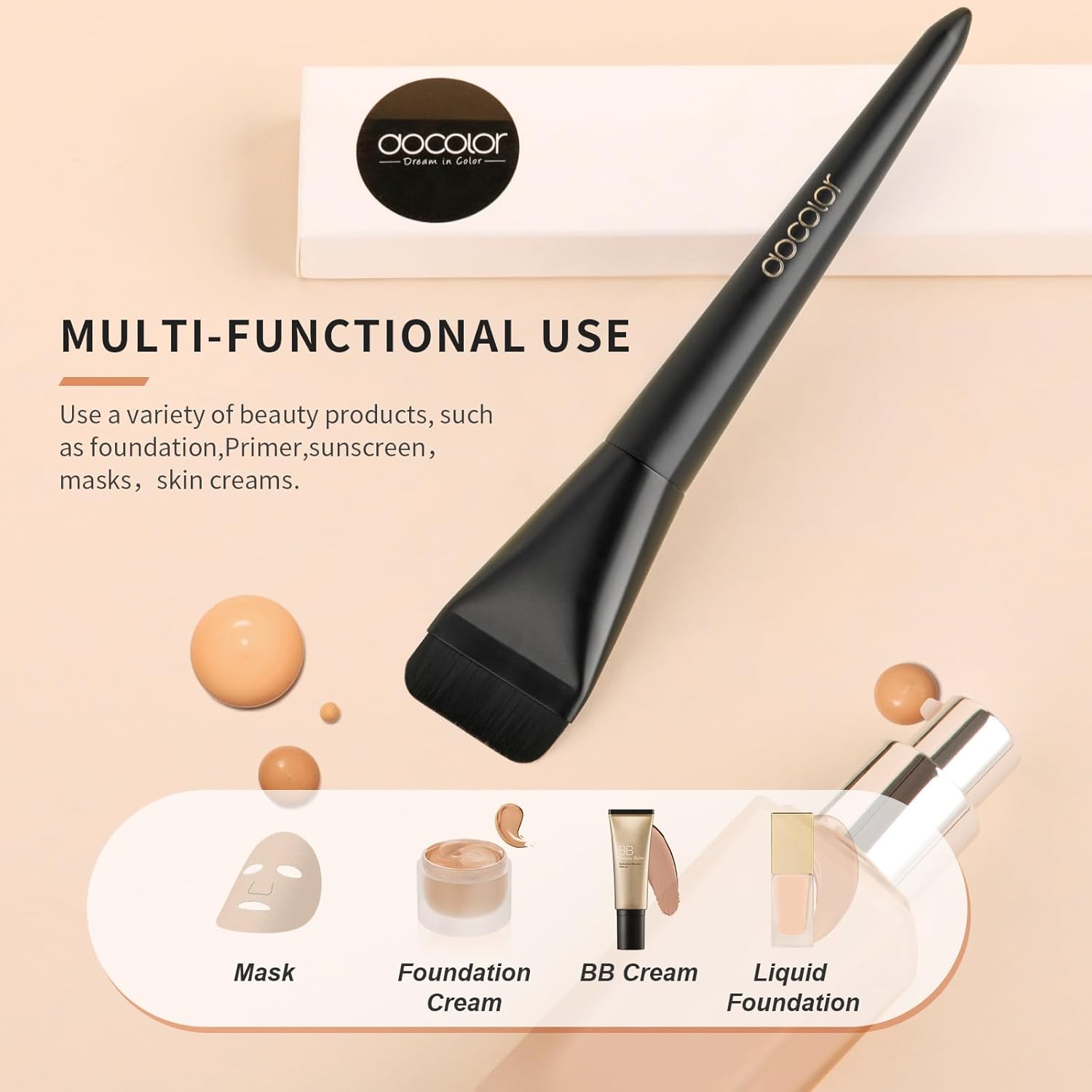 Docolor Ultra Thin Flat Foundation Brush for Liquid Makeup Blending Black - Image 4