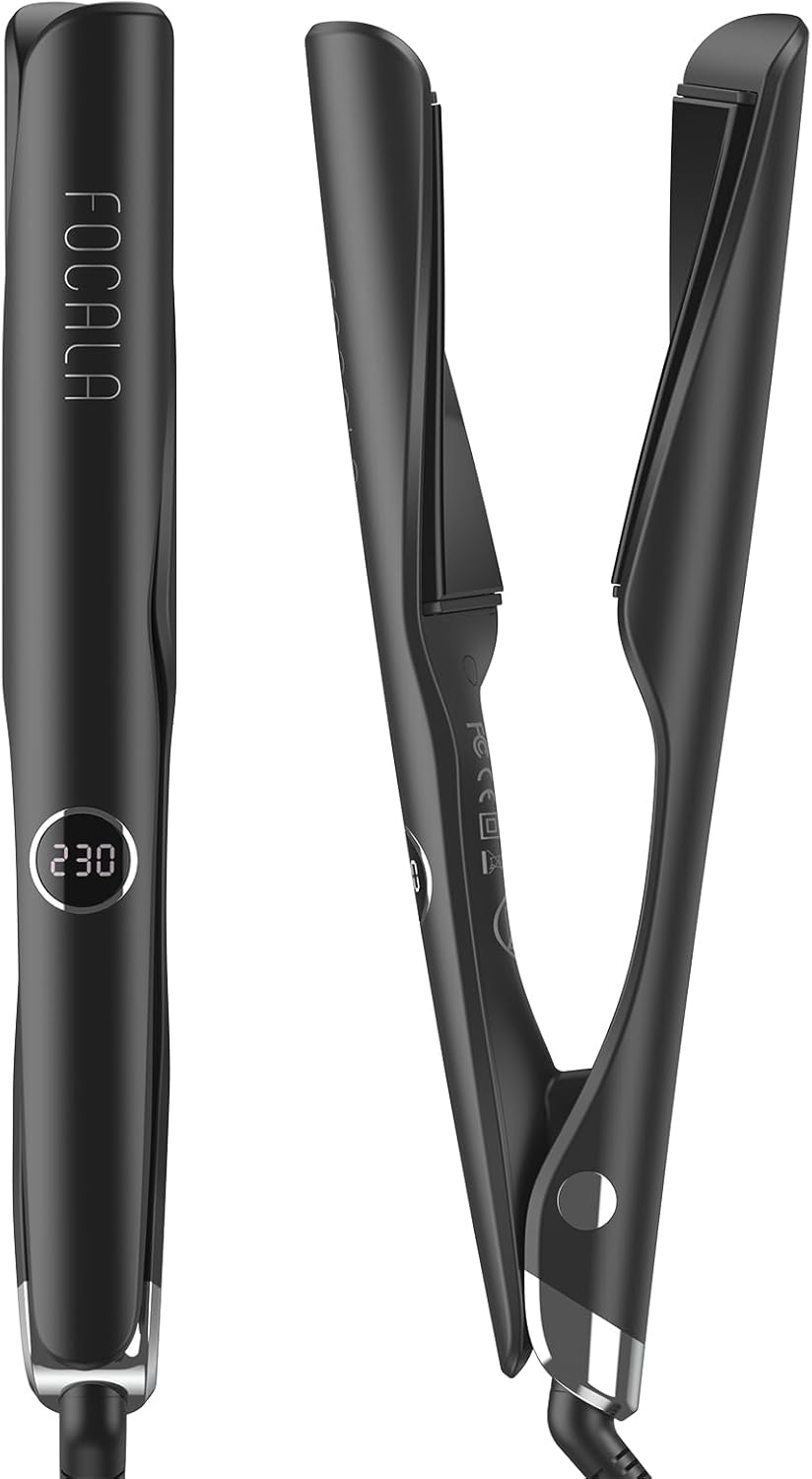 Flat Iron Curling Iron in One - Hair Straightener and Curler 2 in 1 for Straighten/Curl/Wave Hair - Twist Straightening Curling Combo Dual Voltage 1 Inch