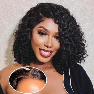 Deep Wave Lace Front Wigs Human Hair Glueless Wear and Go 220 Density Loose Deep Wave Wig 7x5 Black Wig Human Hair 16Inch Short Wigs for Black Women