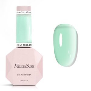 MelodySusie Milky Green Gel Nail Polish, 0.5Fl.oz Jeweliver Milky Gel Polish Light Sage Green Pastel Color Soak Off UV LED Gel Polish Nail Art Design Manicure Gift for Girls Salon DIY At Home JFR58