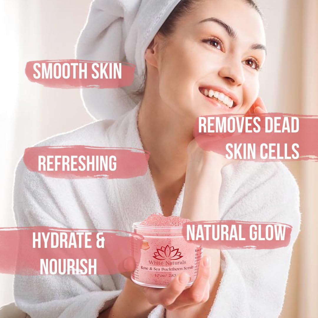 Organic Rose & Sea Buckthorn Face and Body Scrub for Soft Skin, 8 oz - Image 7