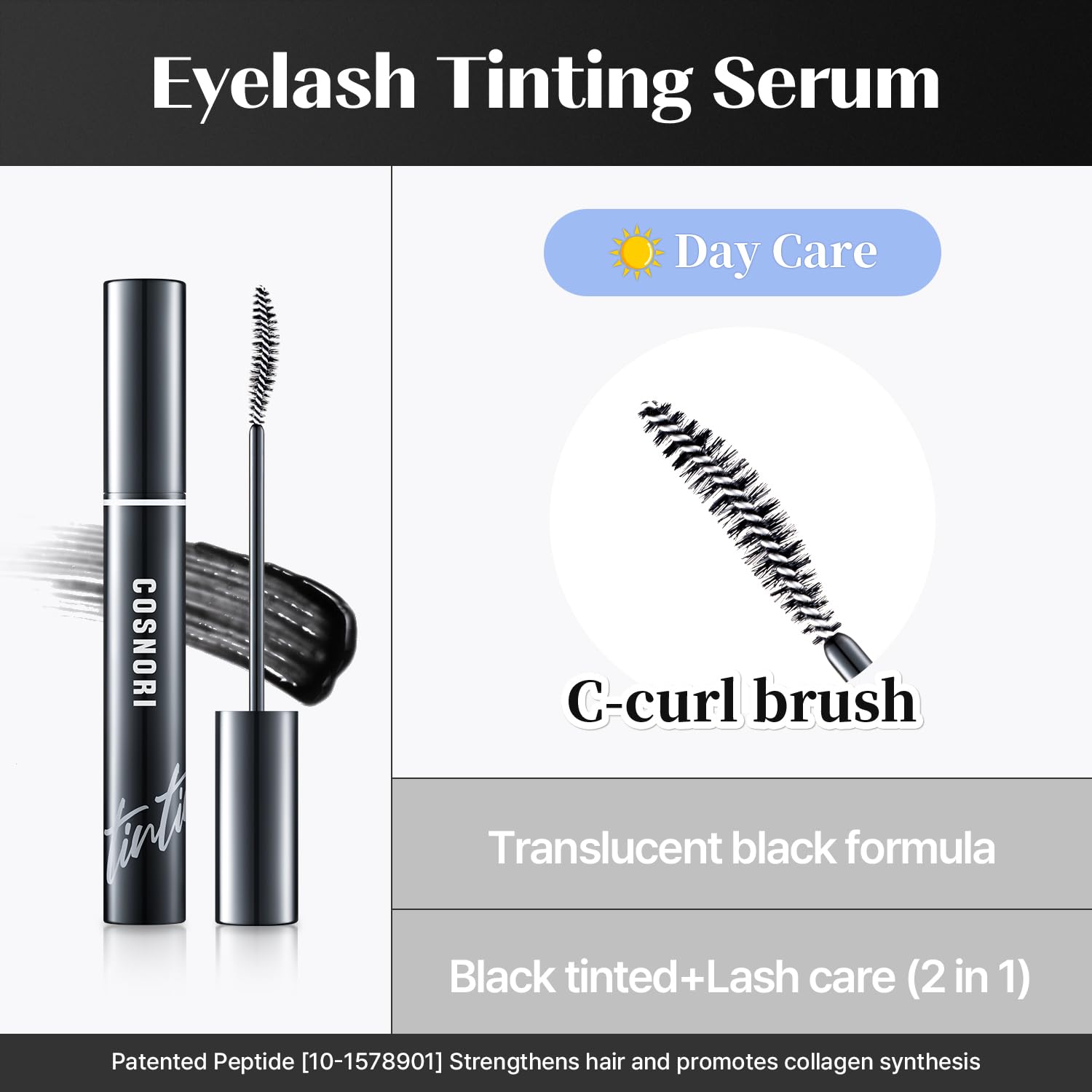 COSNORI Deep Black Vegan Eyelash Tinting Serum 0.3 oz Eyebrow Growth Enhancer - Image 4