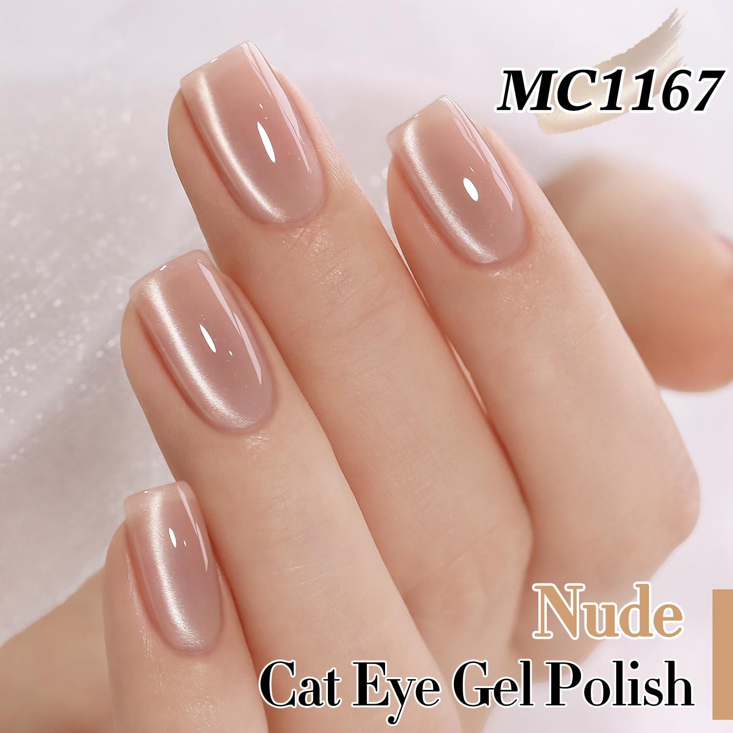 Double Rhythm 0.5 Oz Nude Holographic Glitter Cat Eye Gel Polish with Magnet - Image 3