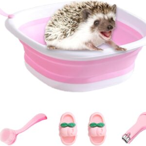 Hedgehog Bath Supplies, Foldable Hedgehog Bathtub, Hedgehog Cleaning Brush, Nail Clippers, Slippers, Small Animal Bath Supplies, Pet Guinea Pig Bath for Hedgehog Hamster Reptile