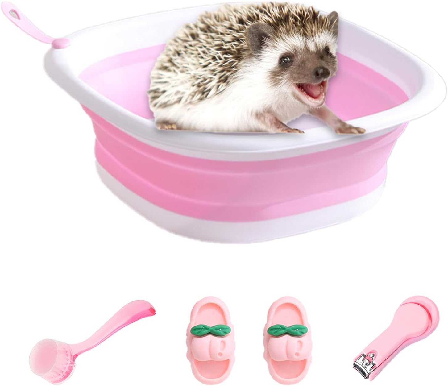 Hedgehog Bath Supplies, Foldable Hedgehog Bathtub, Hedgehog Cleaning Brush, Nail Clippers, Slippers, Small Animal Bath Supplies, Pet Guinea Pig Bath for Hedgehog Hamster Reptile
