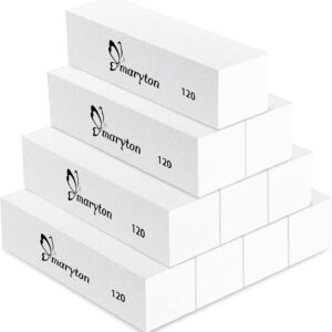 Maryton Nail Buffer Blocks, Medium 120 Grit Buffing Blocks Buffers for Acrylic Nails Gel Polish Nails, 4 Way Professional Pedicure Manicure Buffer Kits, 10 Count (White)