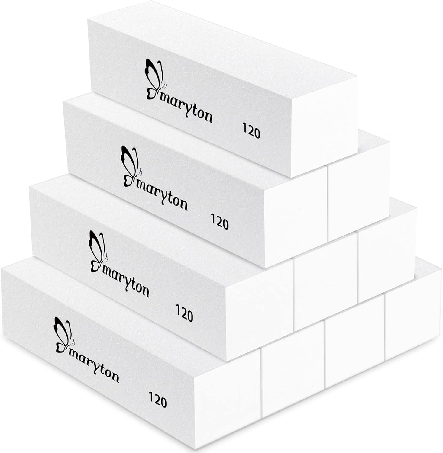 Maryton Nail Buffer Blocks, Medium 120 Grit Buffing Blocks Buffers for Acrylic Nails Gel Polish Nails, 4 Way Professional Pedicure Manicure Buffer Kits, 10 Count (White)