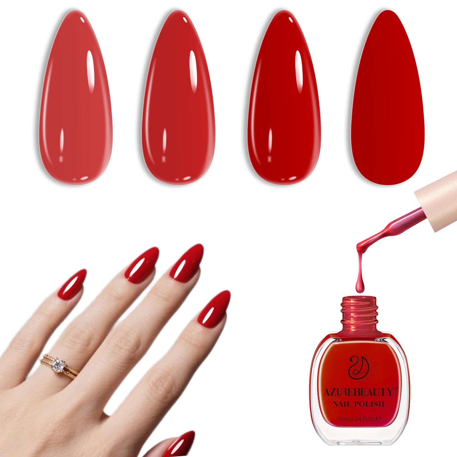 AZUREBEAUTY Red Nail Polish Quick Dry Natural Infinite Shine Nail Lacquer Fingernail Polish Strengthening Treatment Kit Salon-Quality for Women 10ml