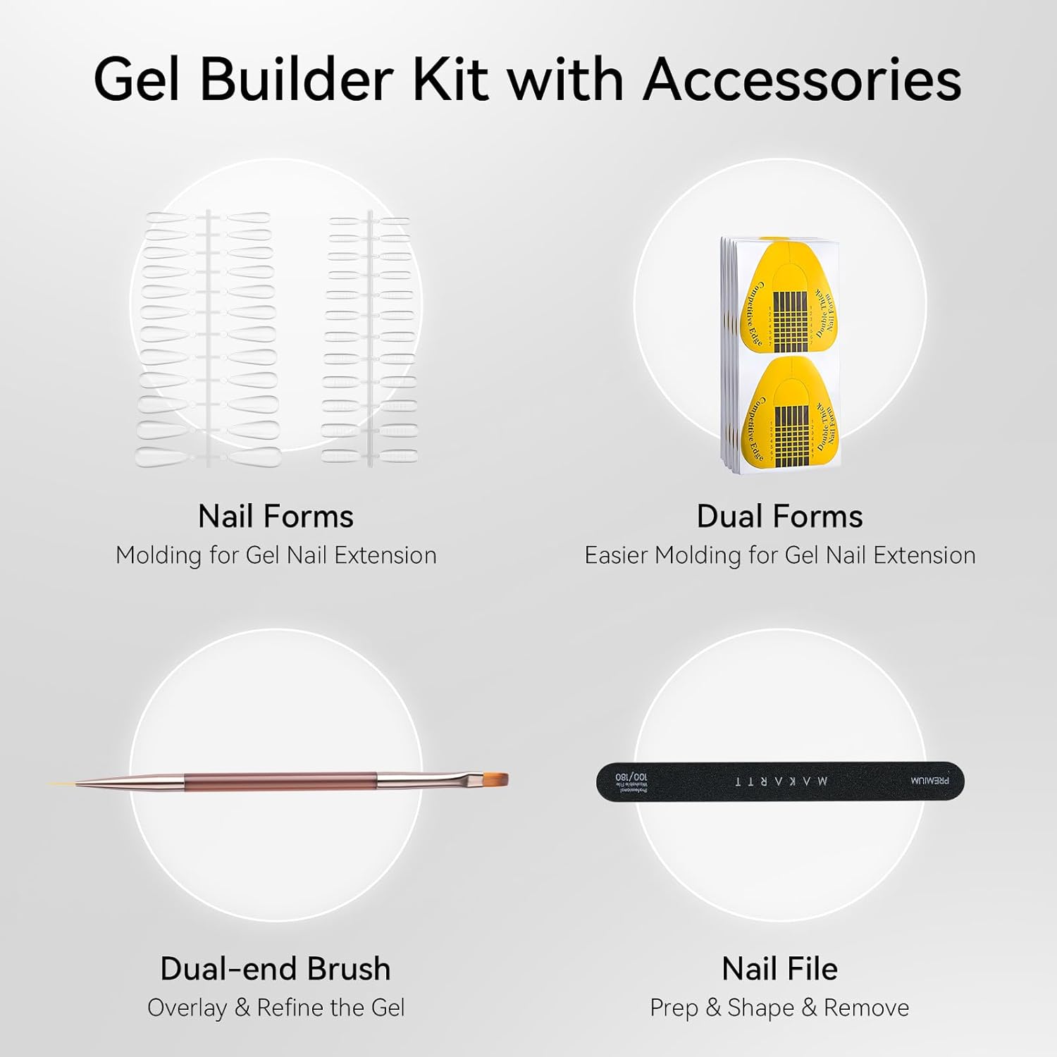 Makartt 1.06 oz Clear Builder Gel Kit for Nail Extensions, Repair, and Strengthening with Tools - Image 2