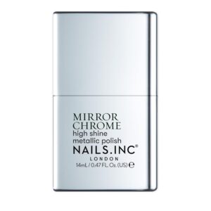 Nails Inc Silver Served, Silver, Metallic Mirror Chrome, No Chip, Long Lasting, Quick Dry, Air Dry, Professional Manicures & Pedicures, Fingernails & Toenails, Vegan Nail Polish, 0.47 Fl Oz