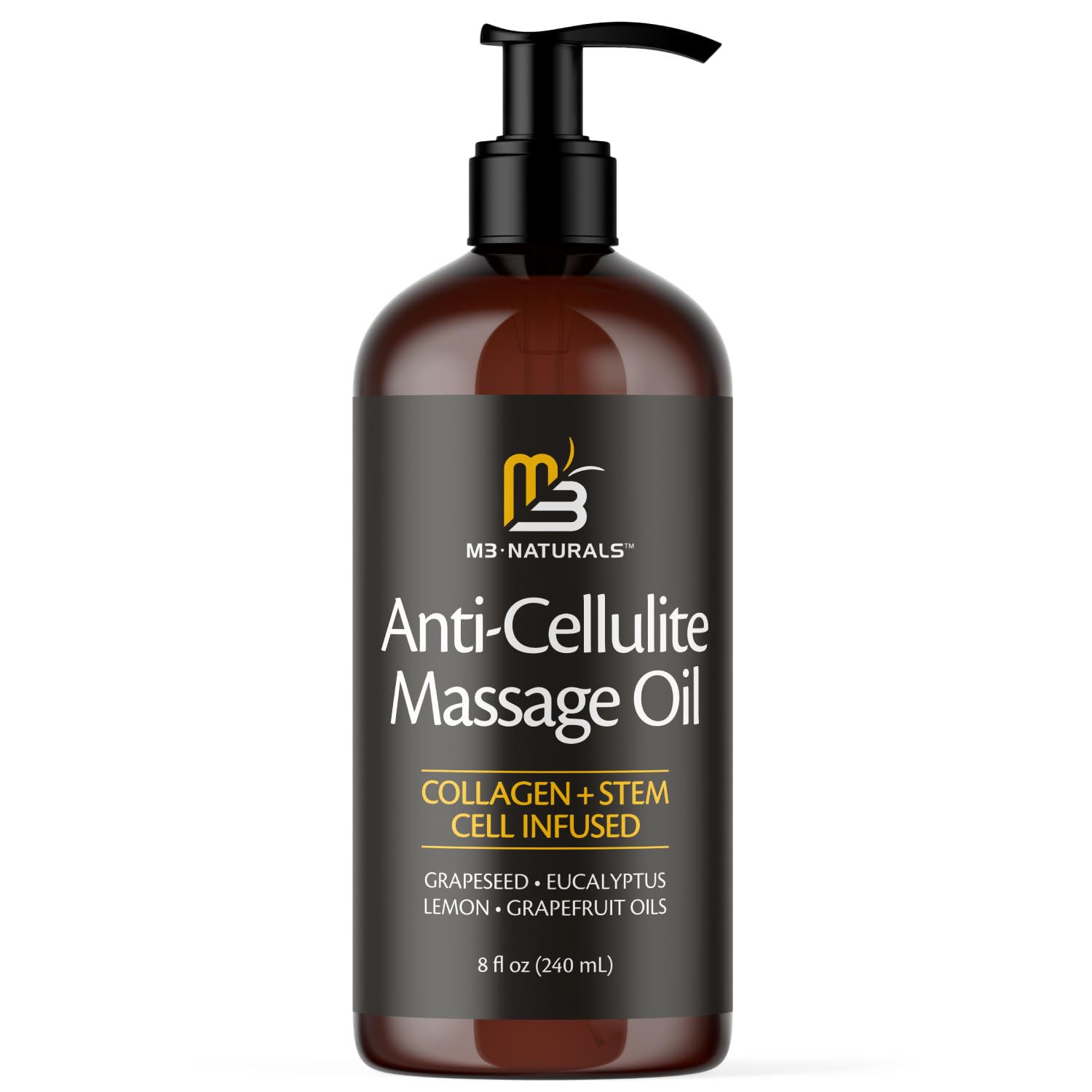 M3 Naturals 8 Fl Oz Anti Cellulite Massage Oil with Silicone Body Brush for Firming - Image 2