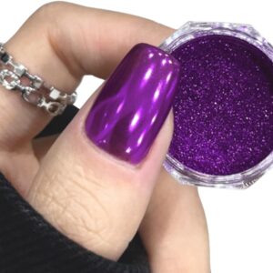 Holographic Purple Chrome Nail Powder Violet Metallic Mirror Effect Glazed Nail Glitter Powder Reflective Aurora Pigment Dust for Gel Polish Nails Art Decoration with Tool