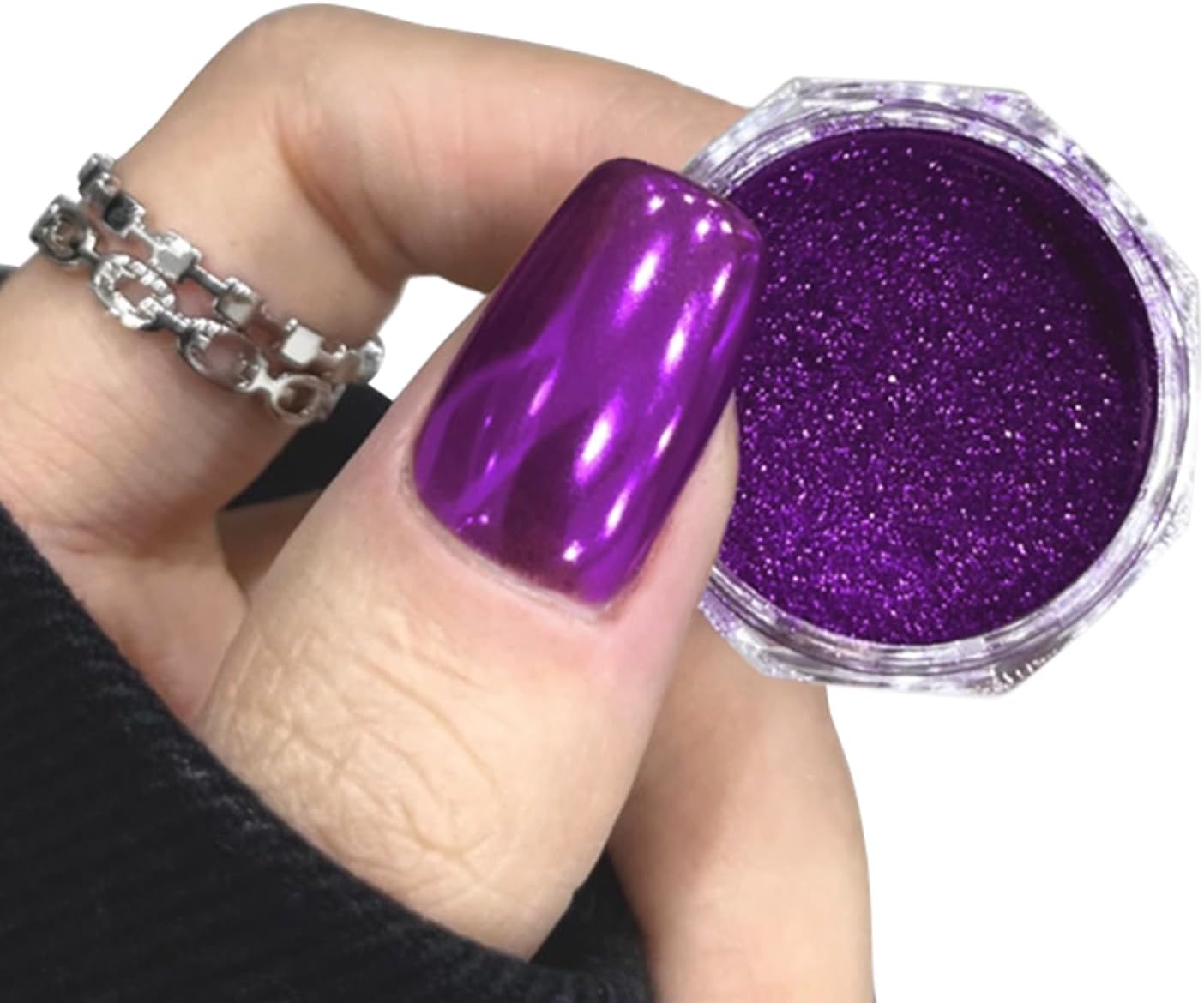Holographic Purple Chrome Nail Powder Violet Metallic Mirror Effect Glazed Nail Glitter Powder Reflective Aurora Pigment Dust for Gel Polish Nails Art Decoration with Tool
