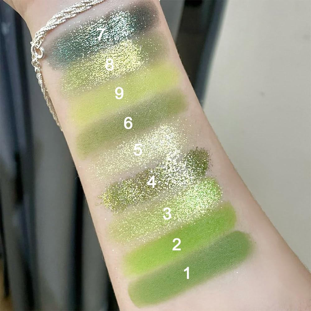 AMY'S DIARY 9-Color Light Bright Green Shimmer Glitter Eye Shadow Palette - Image 5