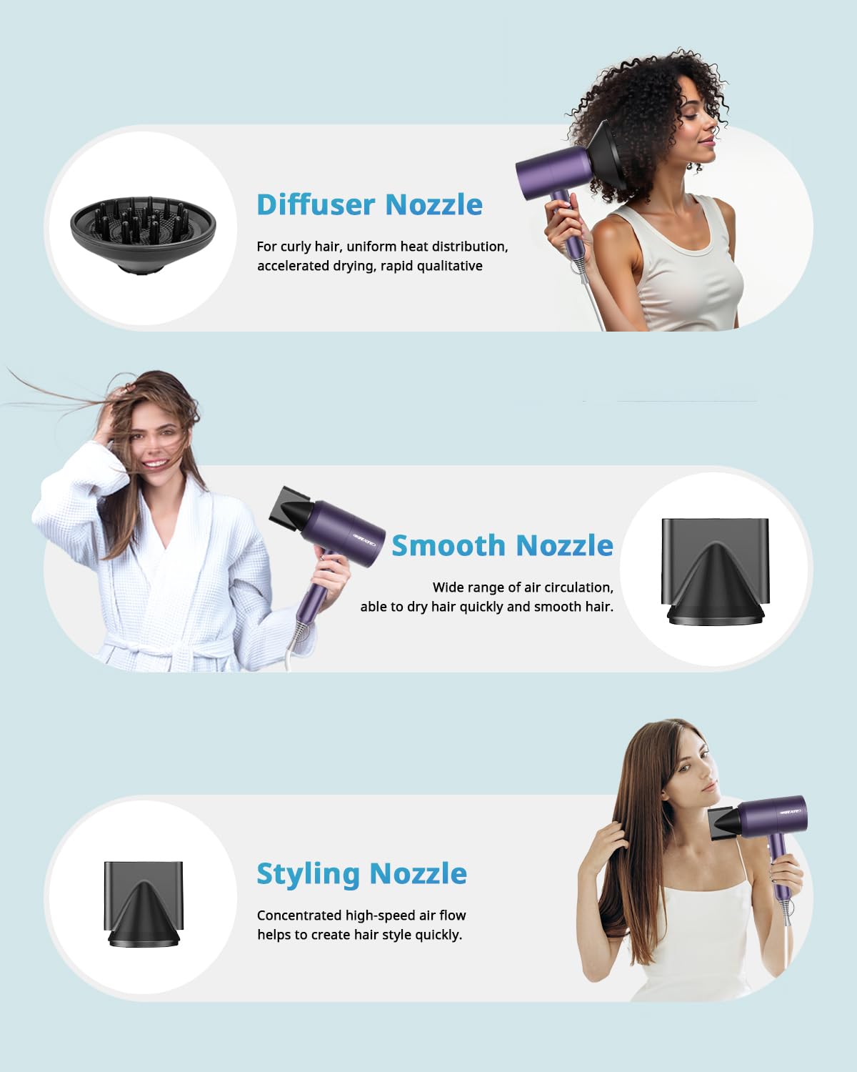 SHRATE 1800W Lightweight Ionic Travel Hair Dryer with Diffuser - Low Noise Mini Design - Image 4