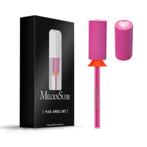 MelodySusie Large Barrel 3/32'' Tungsten Carbide Nail Drill Bit, Crystal Top Pink Heart Shape, Fast Remove Acrylic Gel, Cuticle Gel Polishing for Manicure Pedicure, Pink Blossom, Series Bit-S, Fine