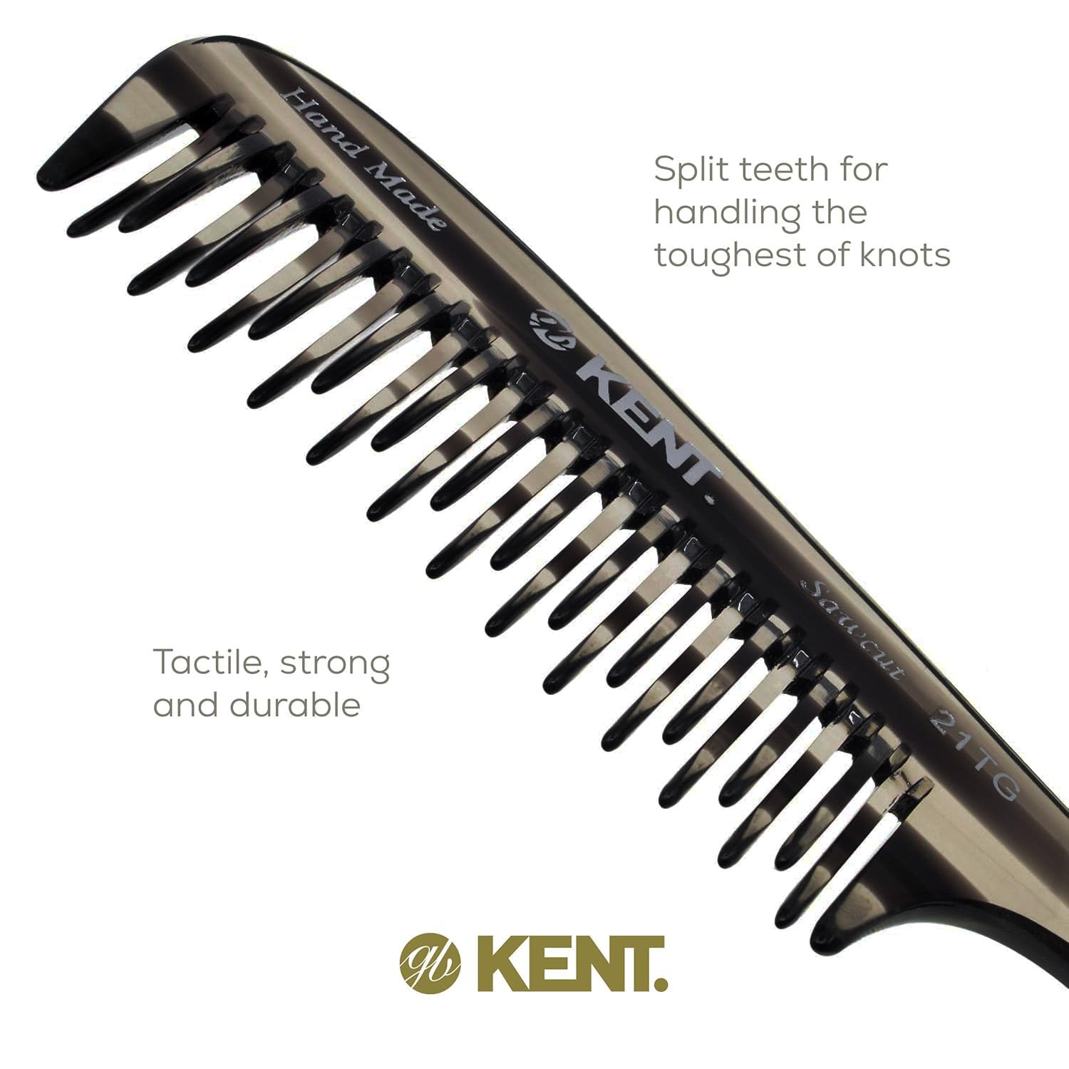 Kent 21T Large Black Graphite Detangling Comb for Curly Wavy Hair, Handmade, Double Wide Tooth - Image 5