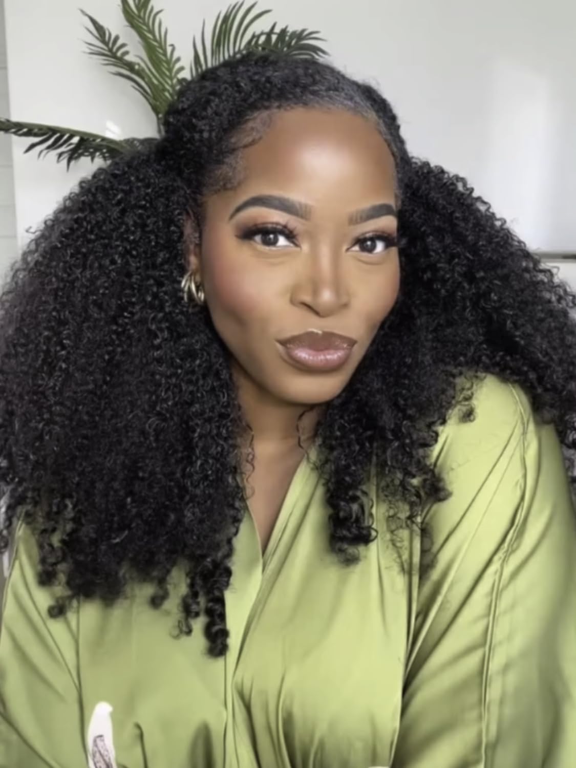KLAIYI 20-Inch Afro Kinky Curly Human Hair Glueless 3/4 Half Wig - Image 8