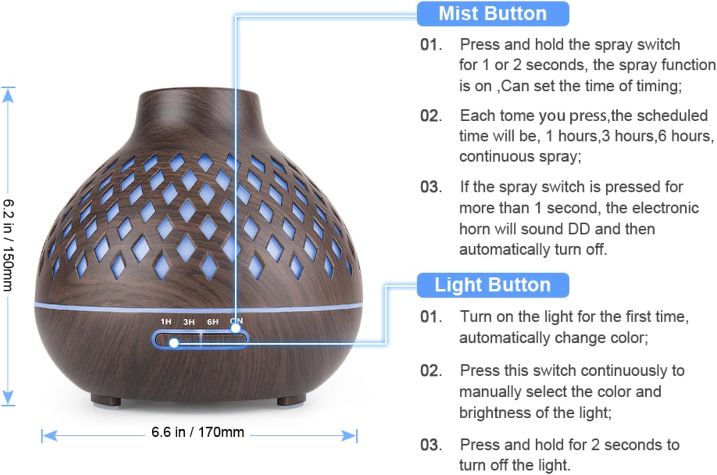 500ml Essential Oil Diffuser with Remote Control, 7 LED Colors, Auto-Off, Home and Office Use - Image 7