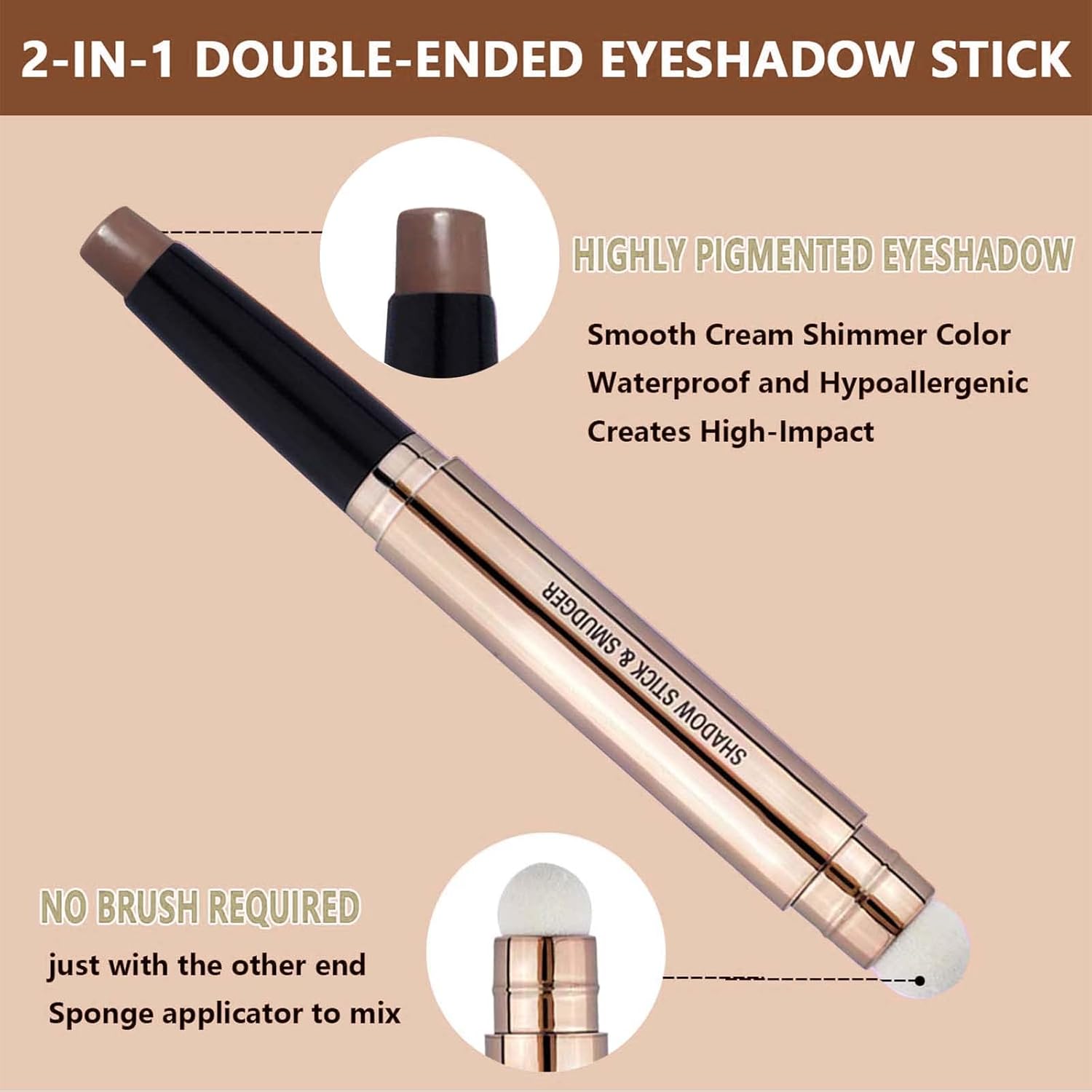 Matte Brown Cream Eyeshadow Stick Eyeliner Waterproof Hypoallergenic 0.1 oz - Image 3