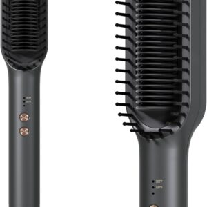 Hair Straightener Brush, Hair Straightener Comb Straightening Brush for Women, 30s Fast Heating & Dual Voltage, Grey