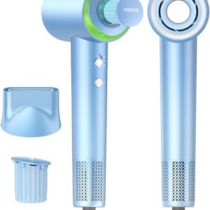 Miamor Hair Dryer, High Speed 400M Plasma Blow Dryer with 120, 000 RPM Brushless Motor for Fast Drying, Low Noise, Hairdryer with Magnetic Nozzle, with Fragrance Essence Capsule(Glacier Blue)