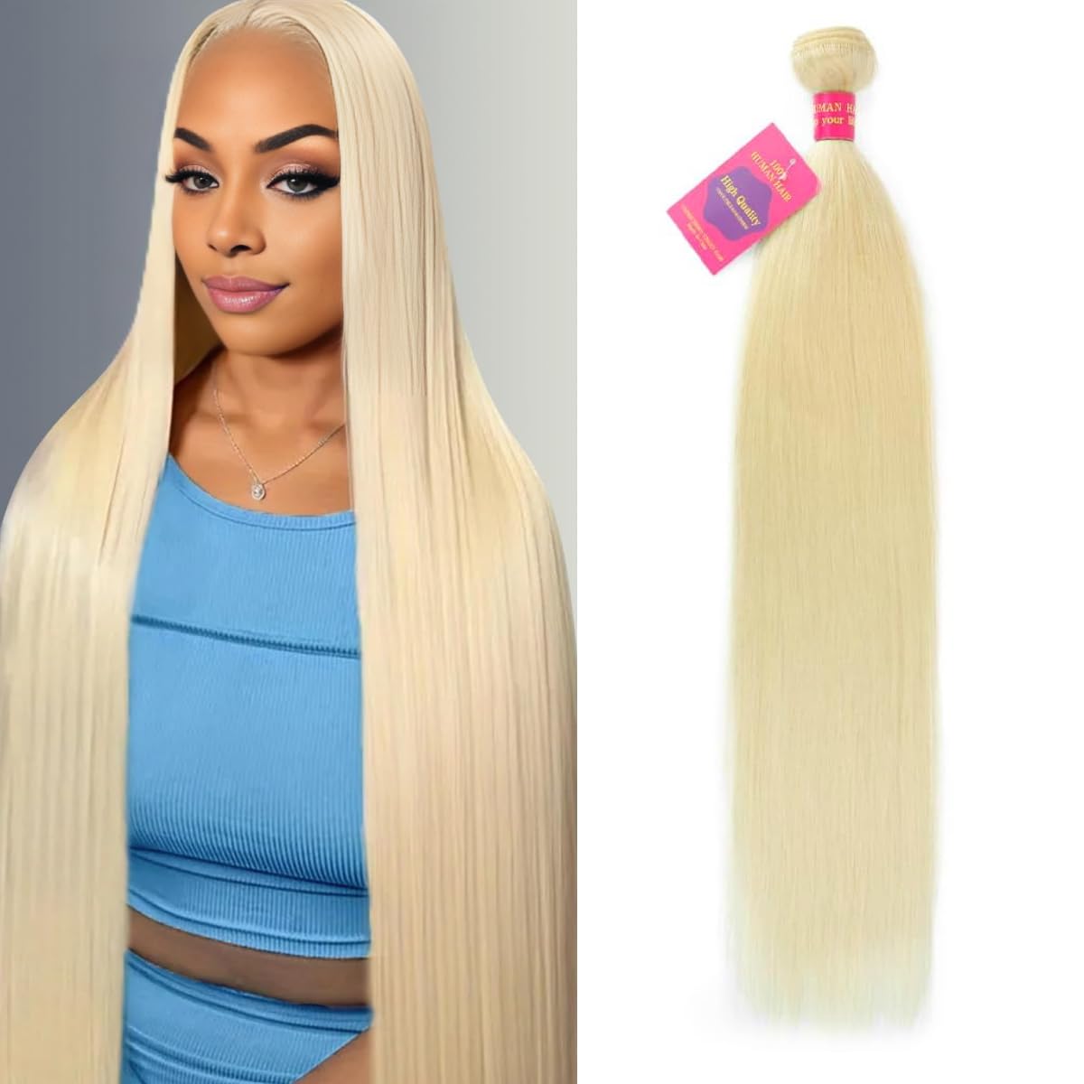 613 Straight Bundles Human Hair 18 Inch Blonde Bundles Human Hair 1 Bundle 14A Grade 100% Unprocessed Brazilian Virgin Raw Hair Weave Extensions for women 100g