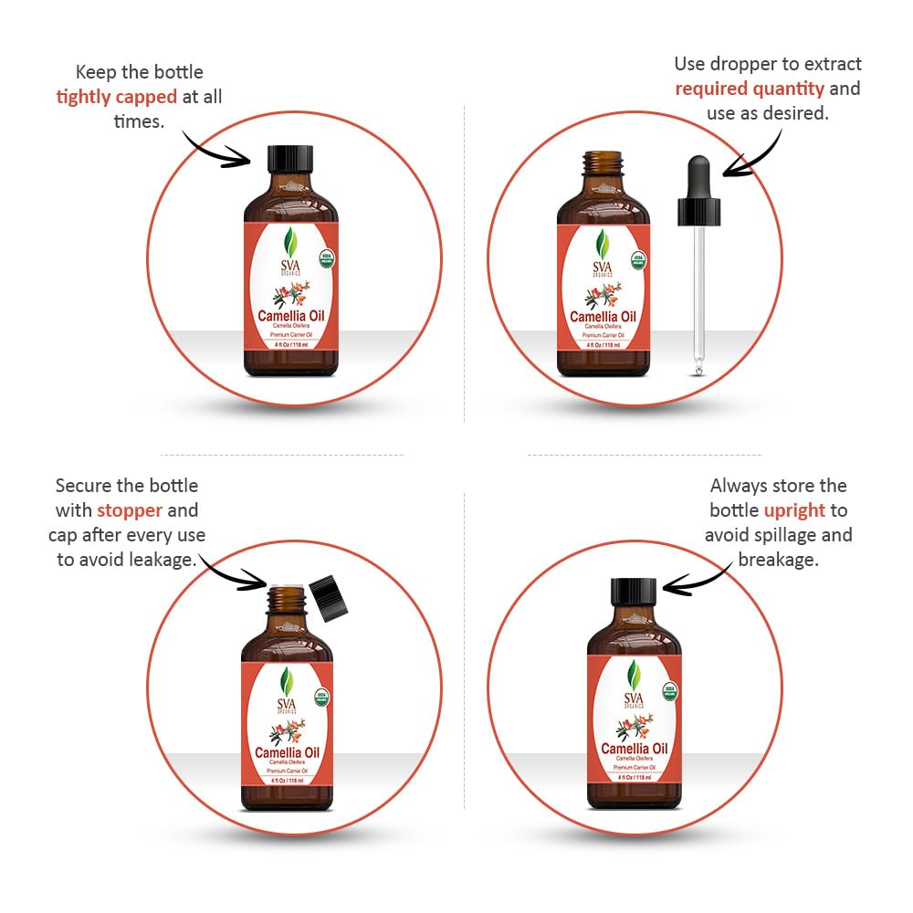 SVA Organic Camellia Seed Oil 4 Fl Oz 100% Natural Cold Pressed for Skin and Hair - Image 2