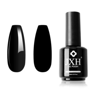 JXH Black Gel Nail Polish, 15ml Black Pure Black Color Soak Off Gel Nail Polish, Nail Gel Polish Colors, Professional UV LED Nail Art Manicure for Salon Designs and Home DIY Use 0.5 OZ