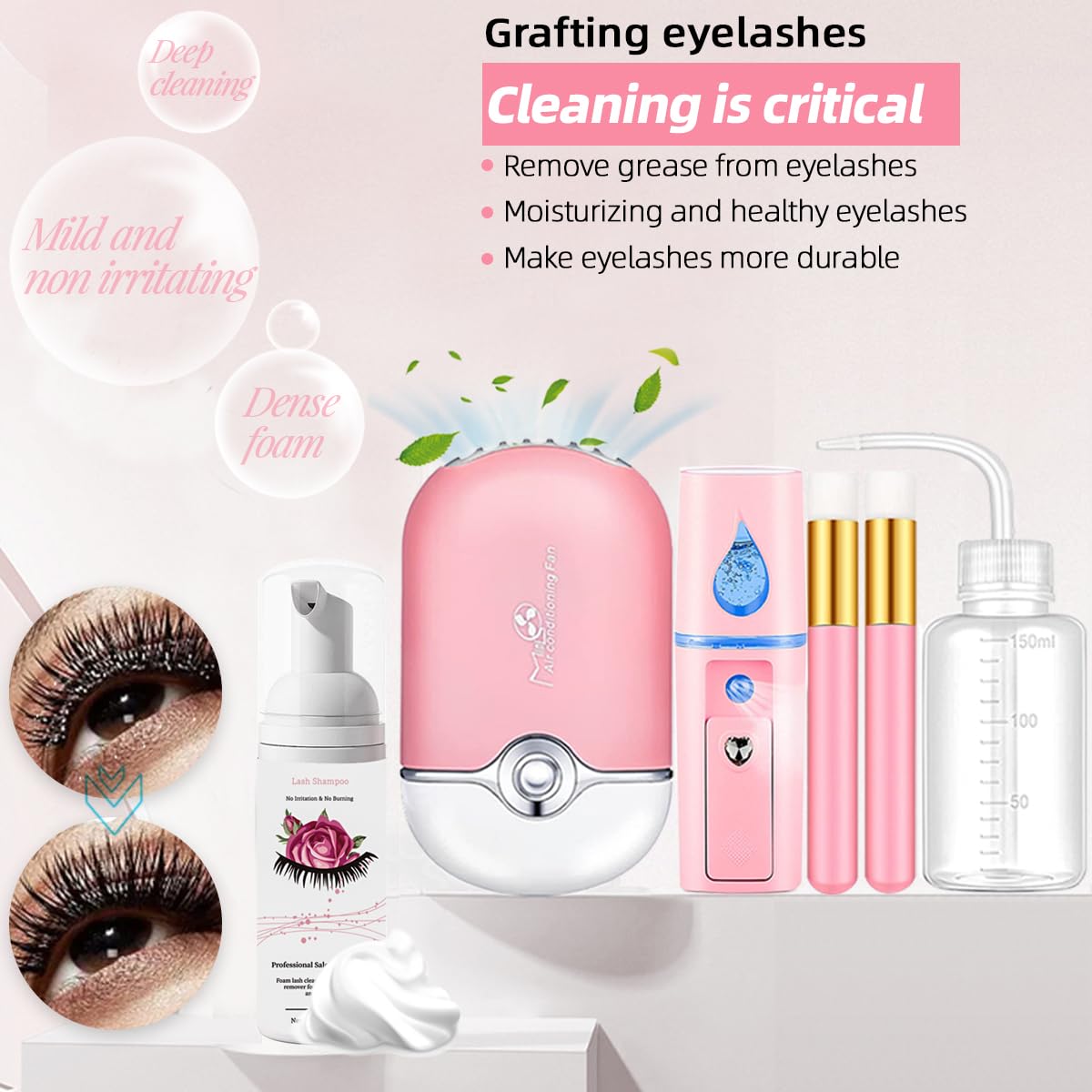 Beginner Lash Extension Kit 35pc with Mannequin Head, USB Fan, Shampoo, Practice Strips - Image 4