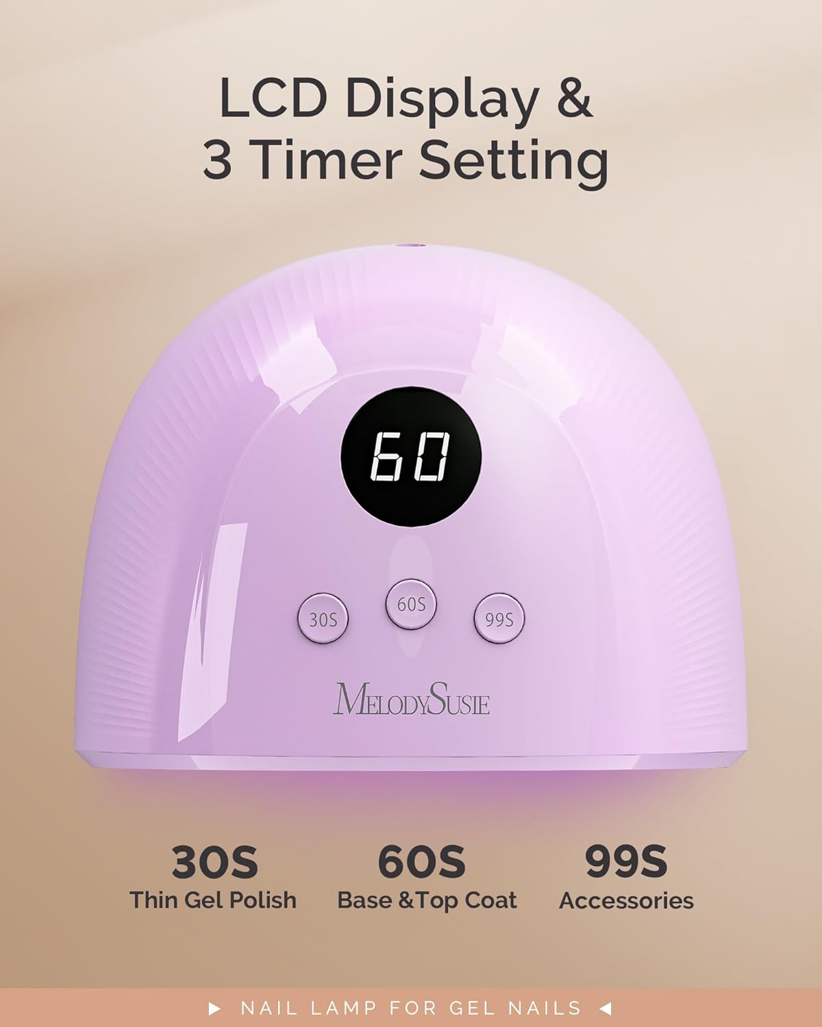 MelodySusie 48W Smart Sensor UV LED Nail Lamp, Purple, LCD Display, 3 Timers - Image 5