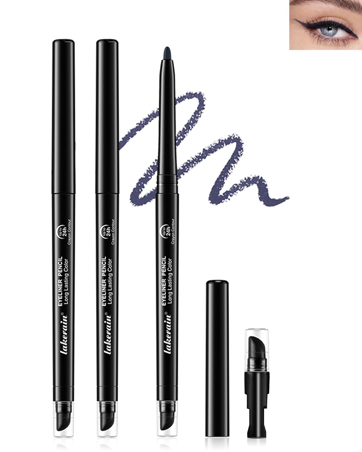 Navy Blue Waterproof Eyeliner Gel Pencil- 2Pcs Smudge Proof Long Lasting Retractable Eyeliner Pen, Creamy Eyeliner Waterline, Smoky Makeup Eye Liner Pencils for Women, Built-In Sharpener & Smudger-04
