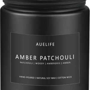 Amber & Patchouli Candle | Candles for Men - Scented Candles for Home, Gifts for Men - Soy Candle for Home Scented, Aromatherapy Manly Gift - 7oz Black Jar