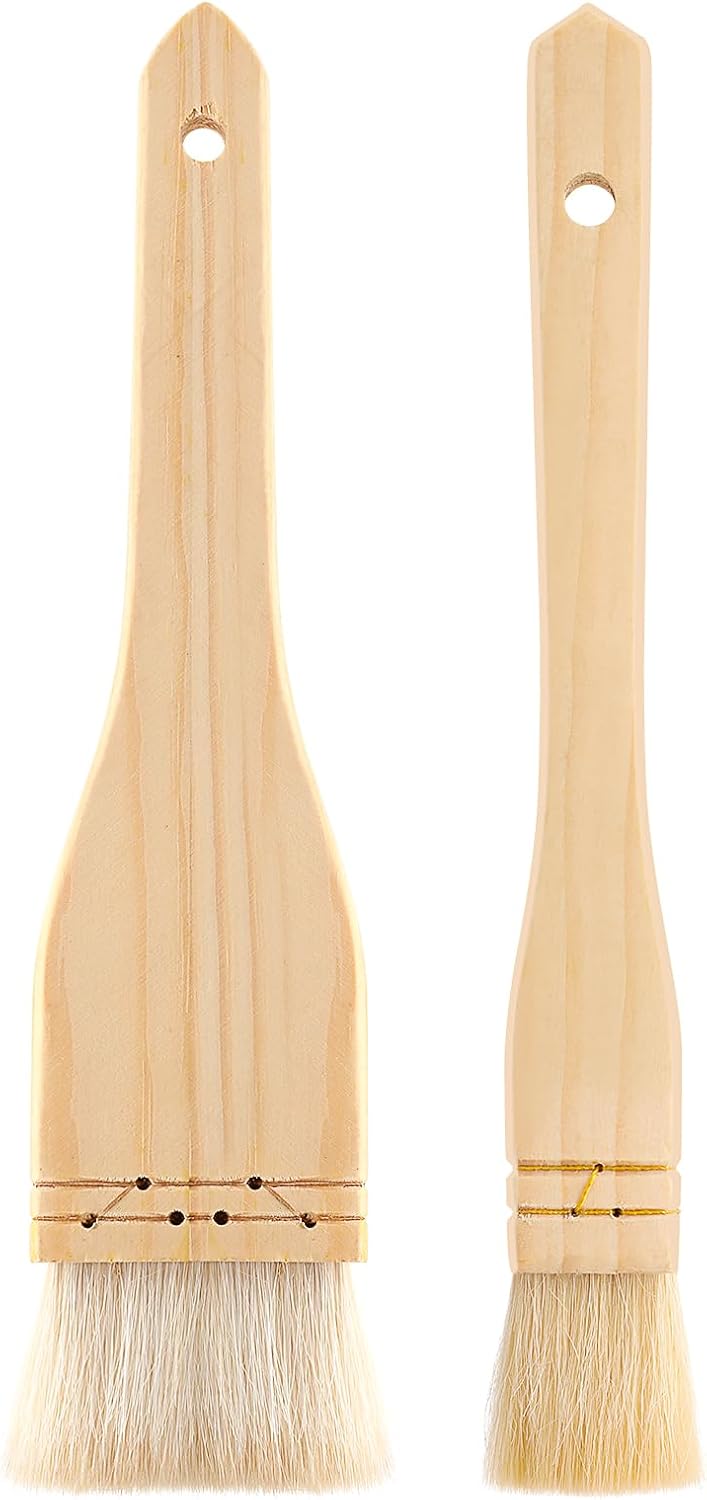 2PCS Flat Hake Paint Brushes, Hake Brush for Watercolor Brush Paint Artist Painting Brushes Set Sheep Hair Bristle for Watercolor, Wash Ceramic Pottery (1 Inch, 2 Inch)