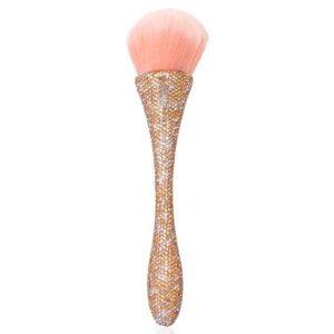 WOKOTO 1pcs Gold Rhinestone Nail Dust Brushes For Acrylic Nails Powder Remover Brushes Loose Face Cosmetics Blending Liquid Foundation Powder Make Up Brushes Nail Trimming Cleaning Tools