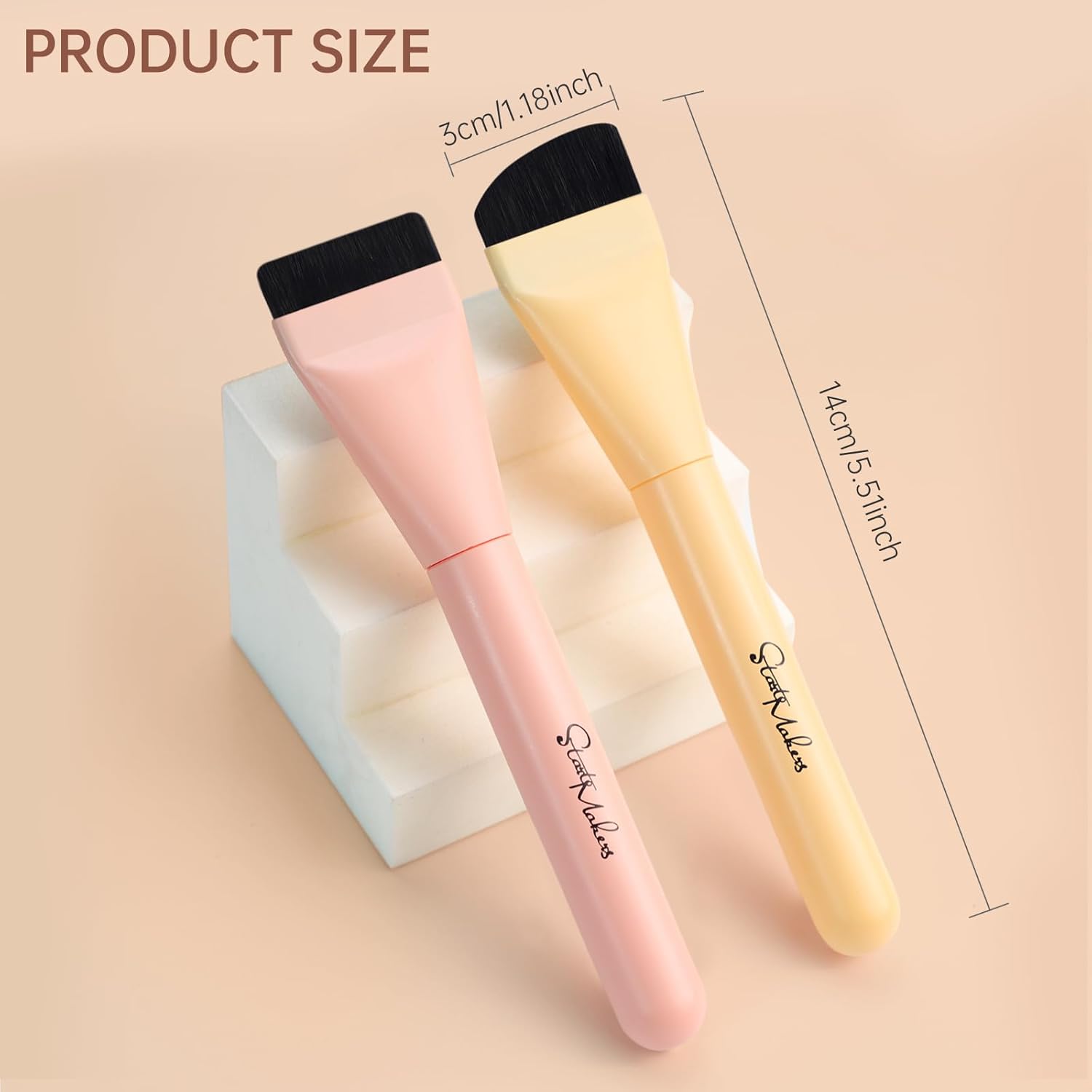 2-Piece Ultra Thin Foundation Brush Set Flat Top Angled Head Pink Yellow - Image 6