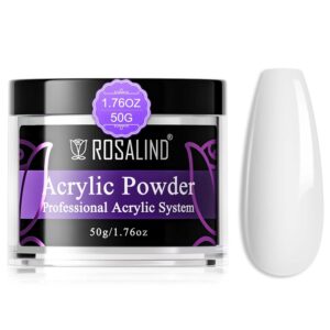 ROSALIND White Acrylic Powder, 50g/1.76oz Opal Acrylic Nail Powder for Nail Acrylic Extension Professional Nail Acrylic Powder White Nail Carving French Nail Art Design, No Nail Lamp Needed