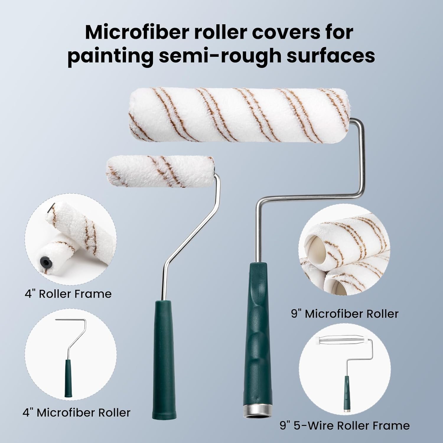 Mister Rui 18 Piece Paint Roller Kit 4-Inch and 9-Inch Rollers Tray Brush - Image 2