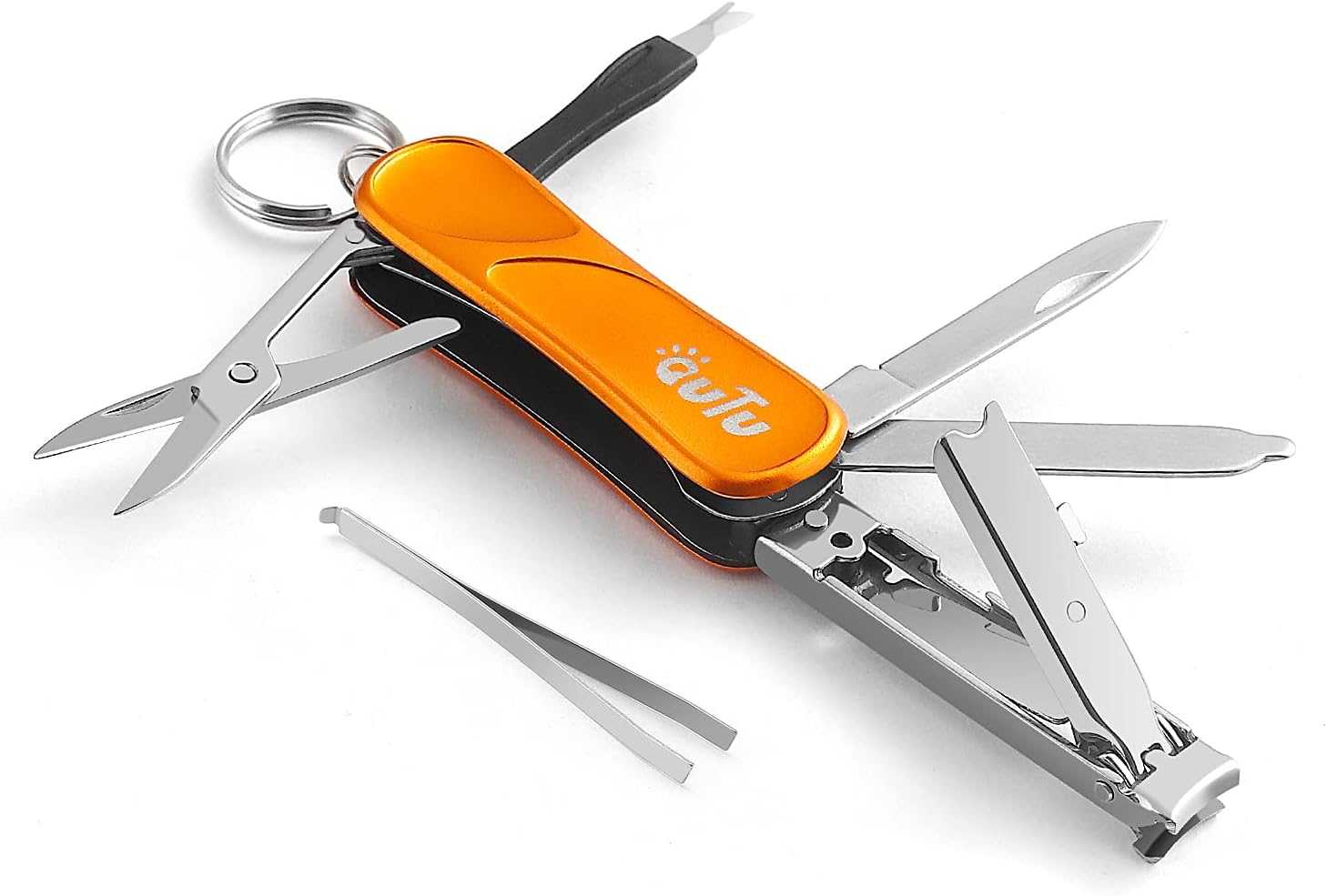 OUTU Keychain Nail Clippers Multitool, 7 in 1 EDC Utility Tool with Nail Clipper, Scissors, Gifts for Him Men Husband Dad Boyfriend (Orange)