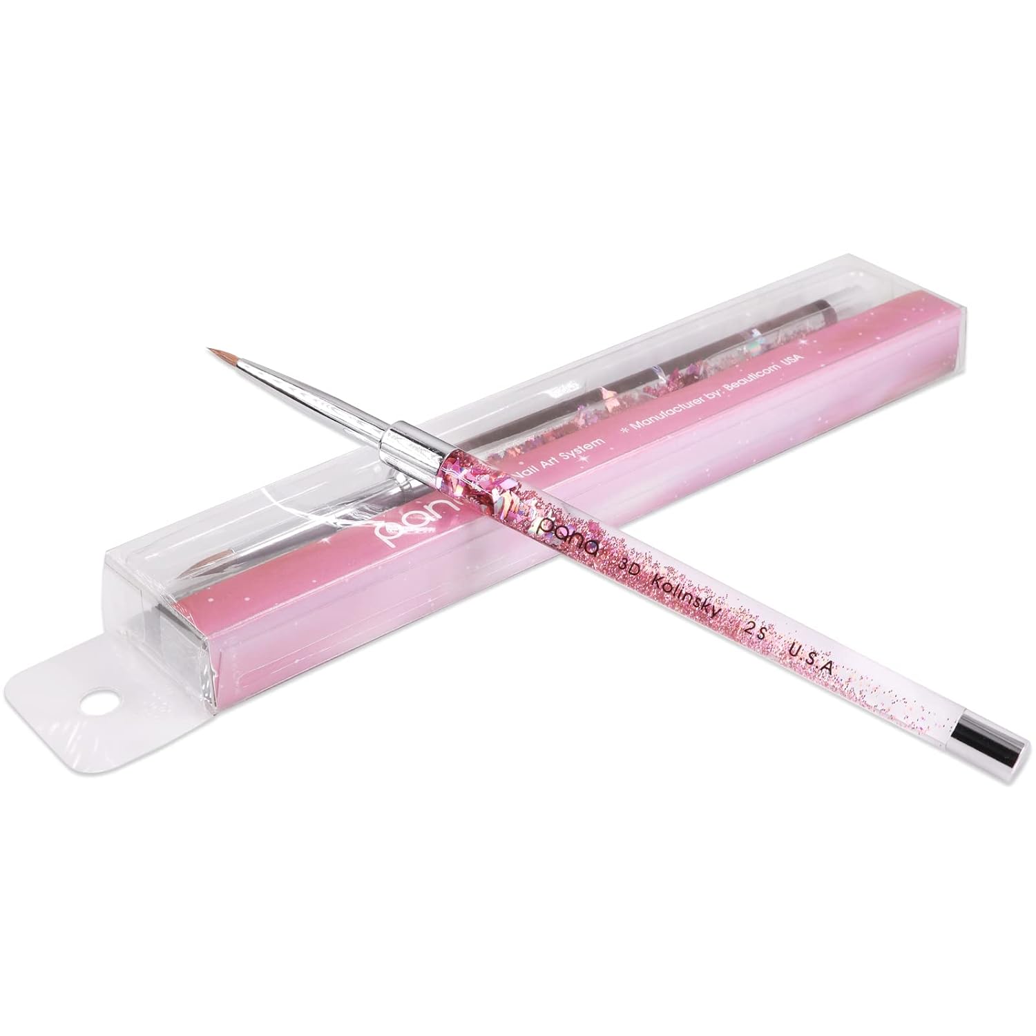 PANA 3D Kolinsky Acrylic Nail Art Brush Pink Glitter Handle Size 2 - Image 4