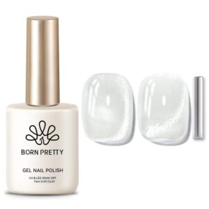 BORN PRETTY Cat Magnetic Eye Gel Nail Polish, Milky White Cat Glitter Cat Magnetic Gel Nail Polish, Holographic Magnetic Nail Polish for Nail Art Manicure Salon DIY at Home 15ML