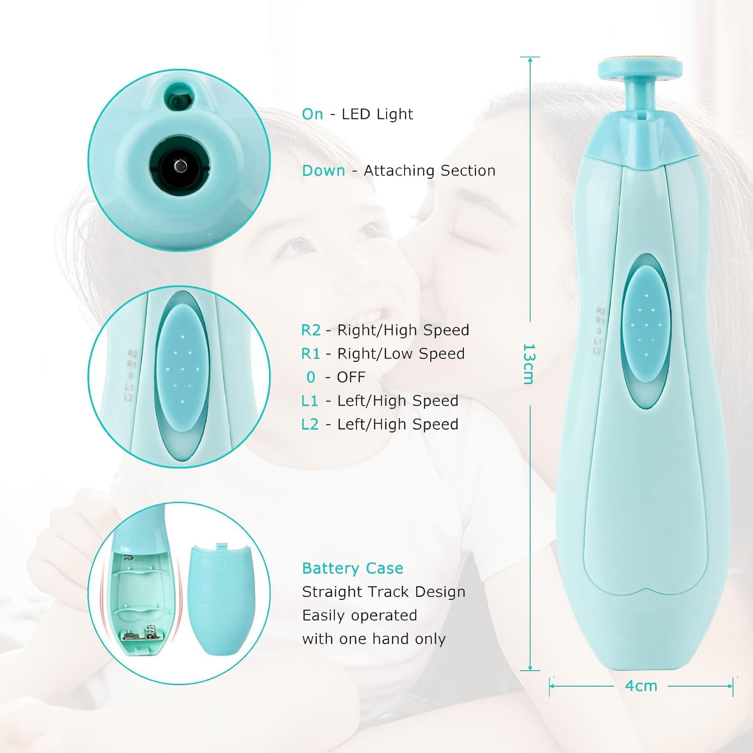 Gentle Baby Nail Care Kit with 6 Grinding Heads and Built-in LED Light - Image 5