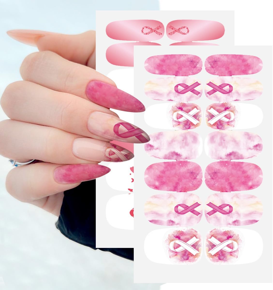 Pink Ribbon Breast Cancer Awareness Nail Art Stickers 6 Sheets Self-Adhesive for Women - Image 5