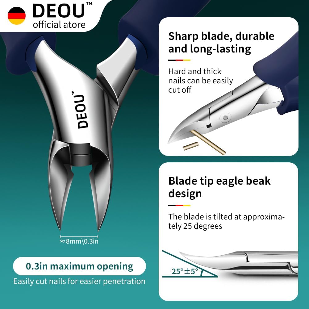 DEOU Heavy Duty Stainless Steel Nail Clippers for Thick Nails, Professional Pedicure Tool - Image 3