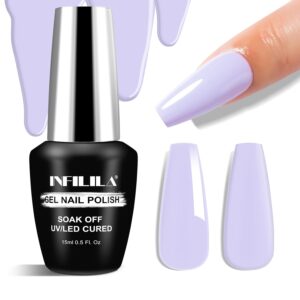 NXJ INFILILA Lavender Lilac Purple Gel Nail Polish, 15ml Pastel Purple Gel Nail Polish One-Stroke Coloring, Hema Free Lavender Color High Gloss Soak Off UV Manicure Salon DIY for Girls SX0099