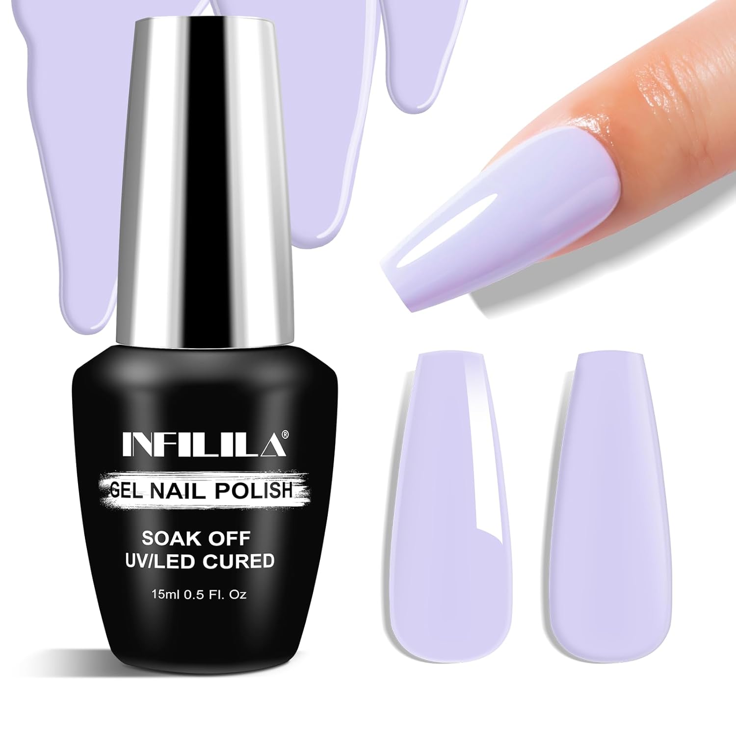 NXJ INFILILA Lavender Lilac Purple Gel Nail Polish, 15ml Pastel Purple Gel Nail Polish One-Stroke Coloring, Hema Free Lavender Color High Gloss Soak Off UV Manicure Salon DIY for Girls SX0099
